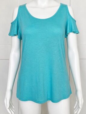 NWT Tahari Alexandria Knit Aqua Cold Shoulder Short Sleeve Tee Women’s Small